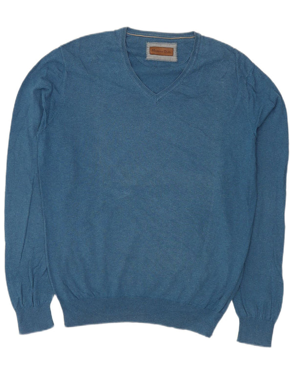 Massimo Dutti Mens V-Neck Jumper Sweater Large Blue