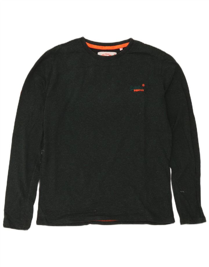 Top pentru bărbați Superdry cu mânecă lungă din bumbac verde mediu