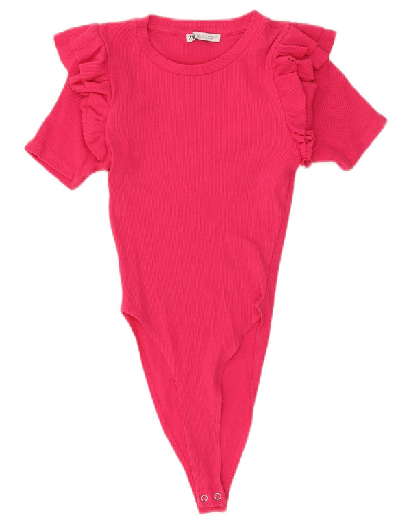 Body Zara femei UK 10 mic bumbac roz