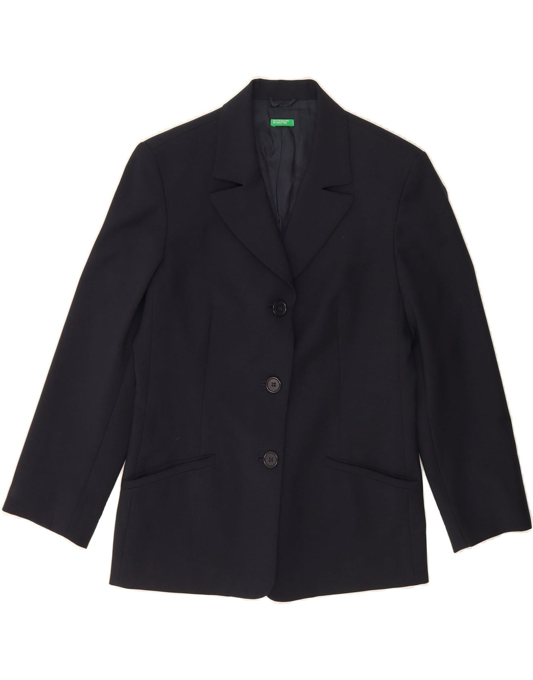 BENETTON Womens 3 Button Blazer Jacket IT 42 Medium Navy Blue Polyester Vintage Benetton and Second-Hand Benetton from Messina Hembry 