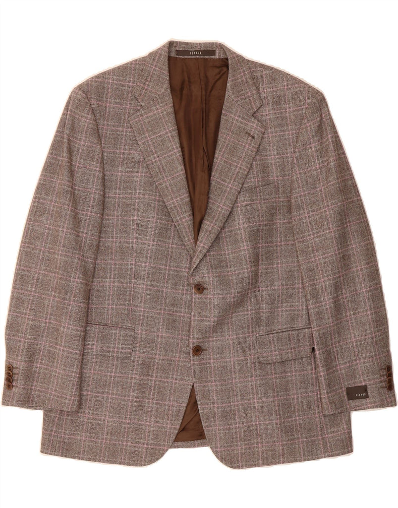 FERAUD Mens 2 Button Blazer Jacket UK 40 Large Grey Check Wool Vintage Feraud and Second-Hand Feraud from Messina Hembry 