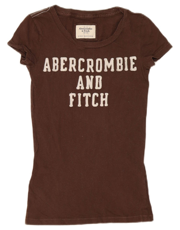 Tricou grafic pentru femei Abercrombie & Fitch Top UK 4 XS Bumbac maro