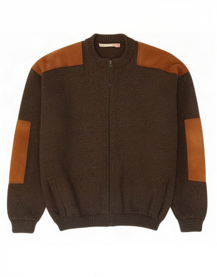 Pulover Cardigan Vintage pentru bărbați cu fermoar Medium Kaki Colorblock