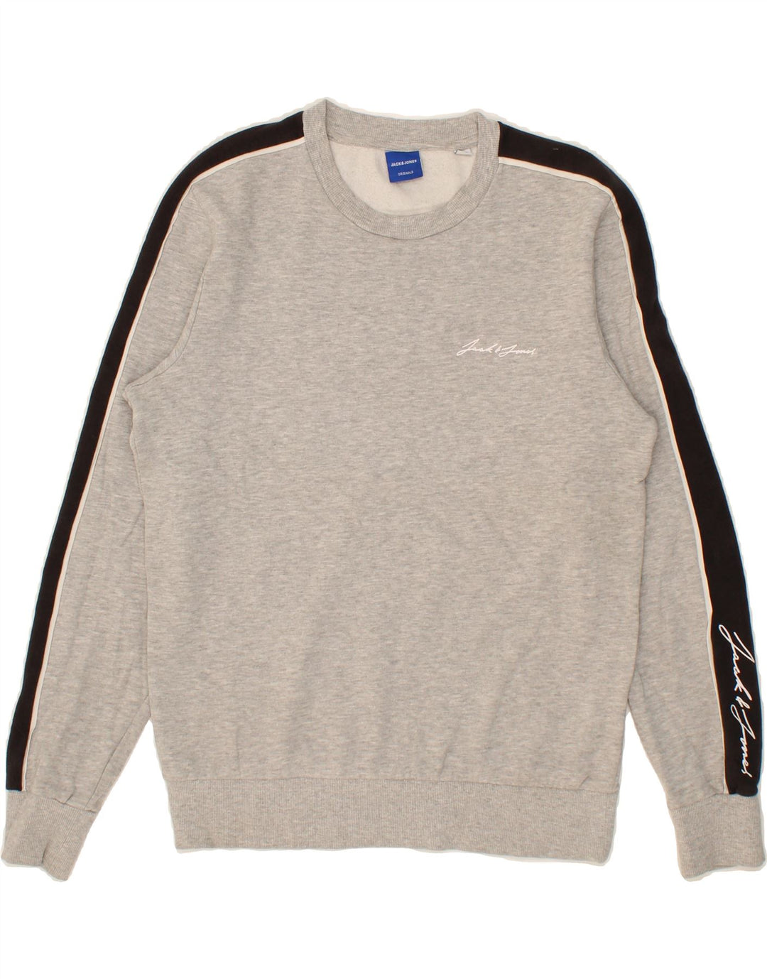 JACK & JONES Mens Graphic Sweatshirt Jumper Medium Grey Colourblock Cotton Vintage Jack & Jones and Second-Hand Jack & Jones from Messina Hembry 