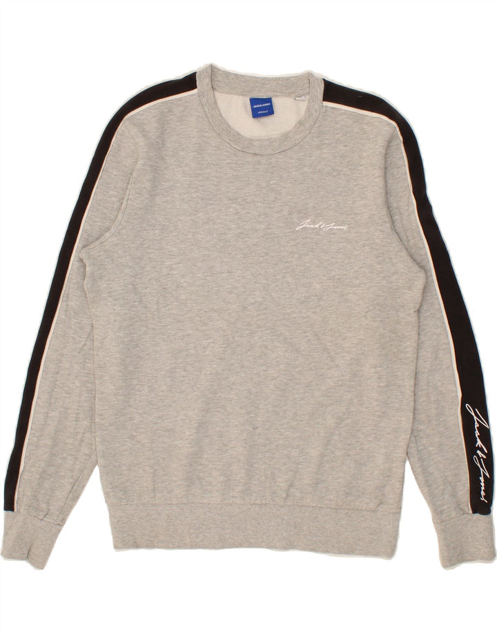 JACK & JONES Mens Graphic Sweatshirt Jumper Medium Grey Colourblock Cotton Vintage Jack & Jones and Second-Hand Jack & Jones from Messina Hembry 
