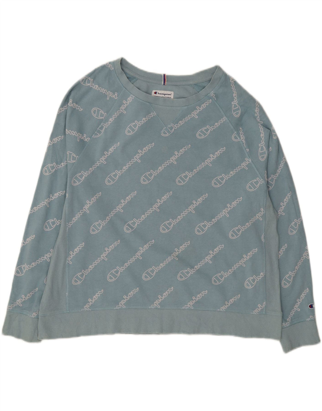 CHAMPION Womens Graphic Oversized Sweatshirt Jumper UK 20 2XL Blue Vintage Champion and Second-Hand Champion from Messina Hembry 