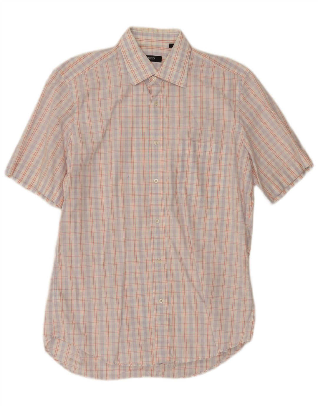 Cămașă cu mânecă scurtă pentru bărbați Hugo Boss Mărimea 39 15 1/2, bumbac cu carouri, alb, mediu