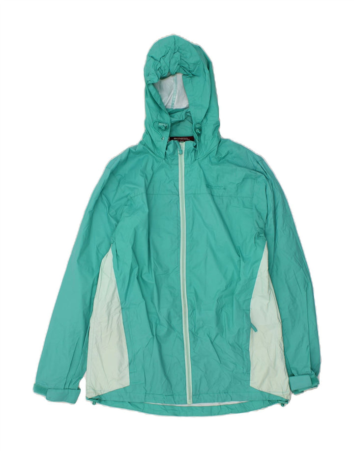 MOUNTAIN WAREHOUSE Womens Rain Jacket UK 12 Medium Turquoise Colourblock Vintage Mountain Warehouse and Second-Hand Mountain Warehouse from Messina Hembry 