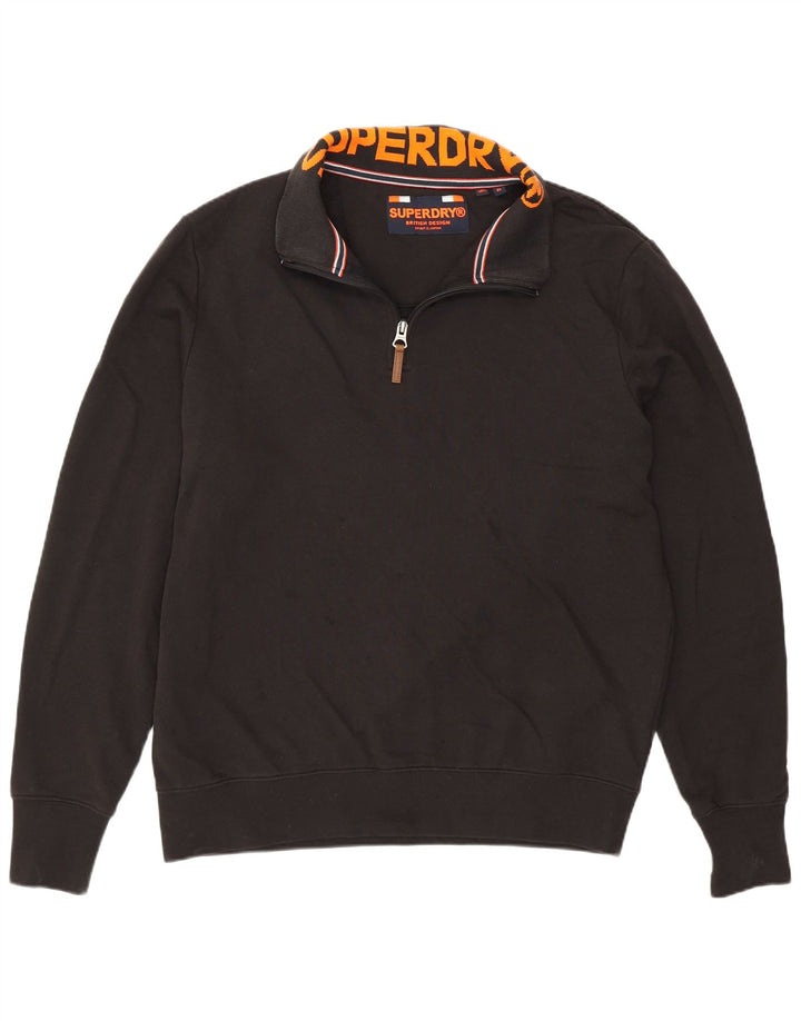 Pulover Superdry pentru bărbați, cu fermoar și gât, bumbac negru XL