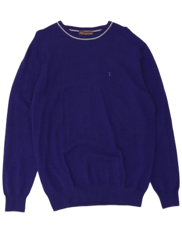 Trussardi Mens Boat Neck Jumper Sweater XL Navy Blue Cashmere