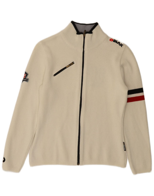 Pulover cardigan cu grafică vintage pentru femei UK 10 Small Off White