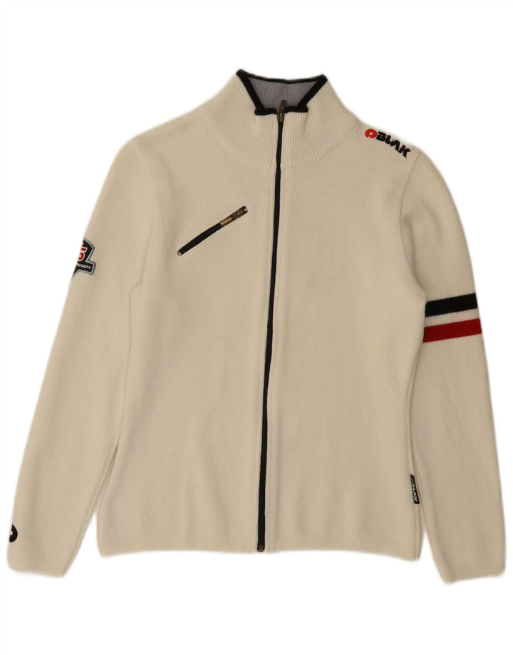 Pulover cardigan cu grafică vintage pentru femei UK 10 Small Off White