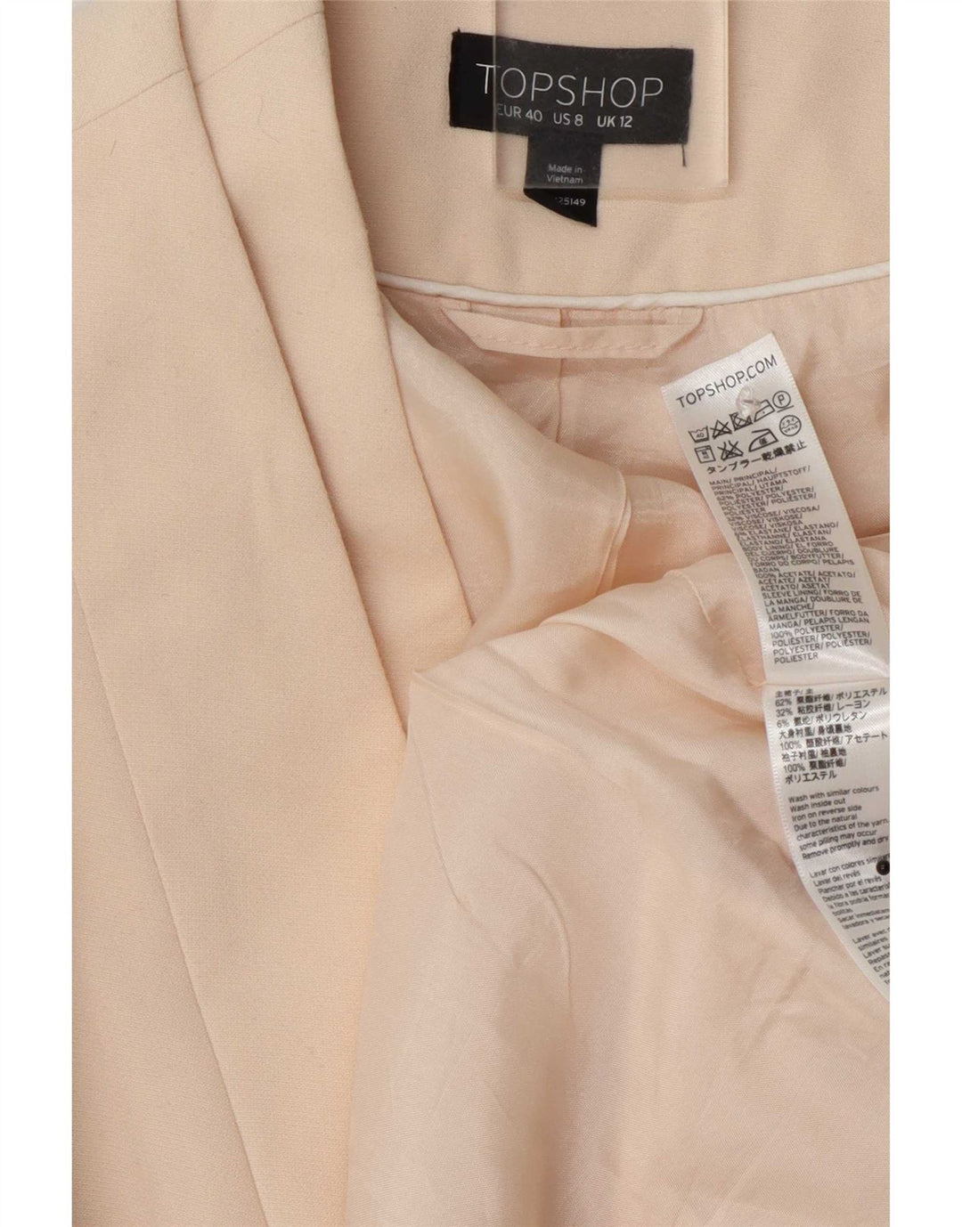 Jachetă Topshop pentru femei Crop Open Blazer UK 12 Poliester alb mediu mediu