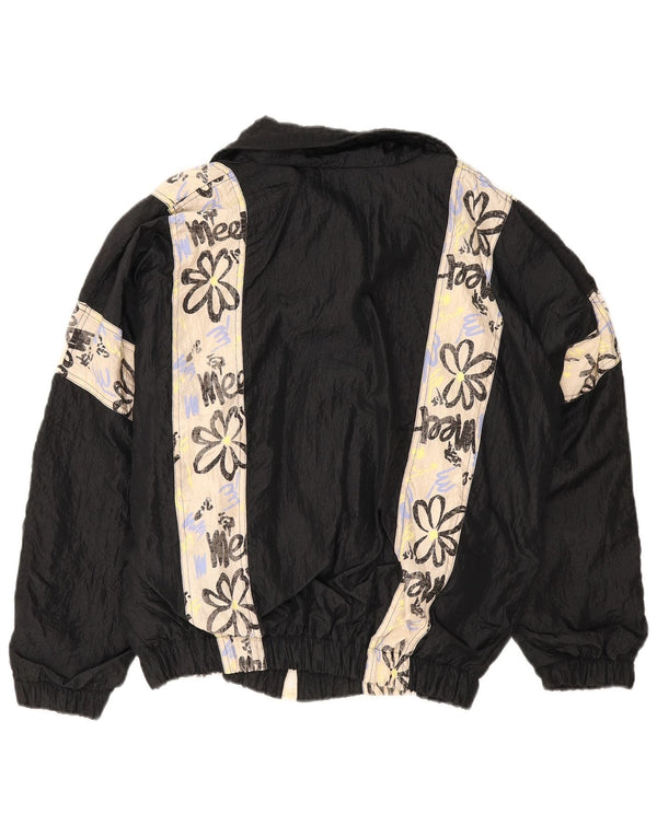 Jachetă de top pentru trening vintage pentru bărbați, cu croiala largi, neagră medie, nailon, florală, retro