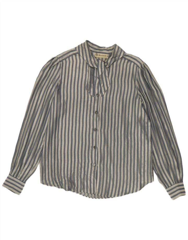 Bluză de cămașă vintage pentru femei UK 14 Medium Blue Striped