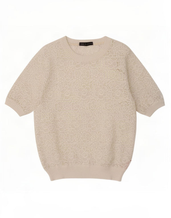 Bluză din dantelă pentru femei Marks & Spencer, UK 12, bumbac floral, bej mediu