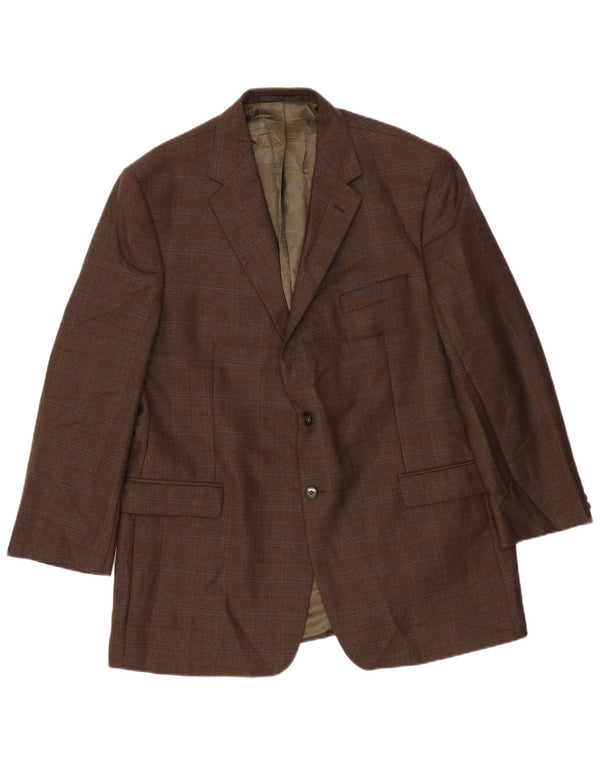 Jachetă pentru bărbați Marks & Spencer, lungă, cu 2 nasturi, UK 46 XL Lână cu carouri kaki
