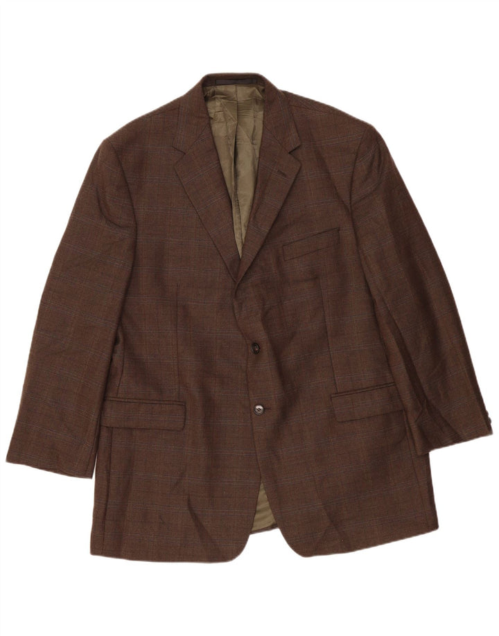 Jachetă pentru bărbați Marks & Spencer, lungă, cu 2 nasturi, UK 46 XL Lână cu carouri kaki