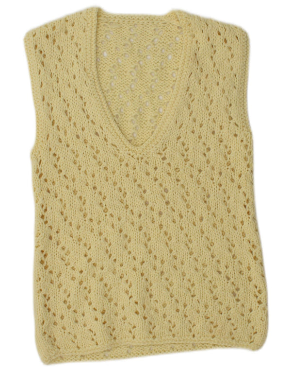 Vintage Womens Vest Tank Top UK 12 Medium Yellow