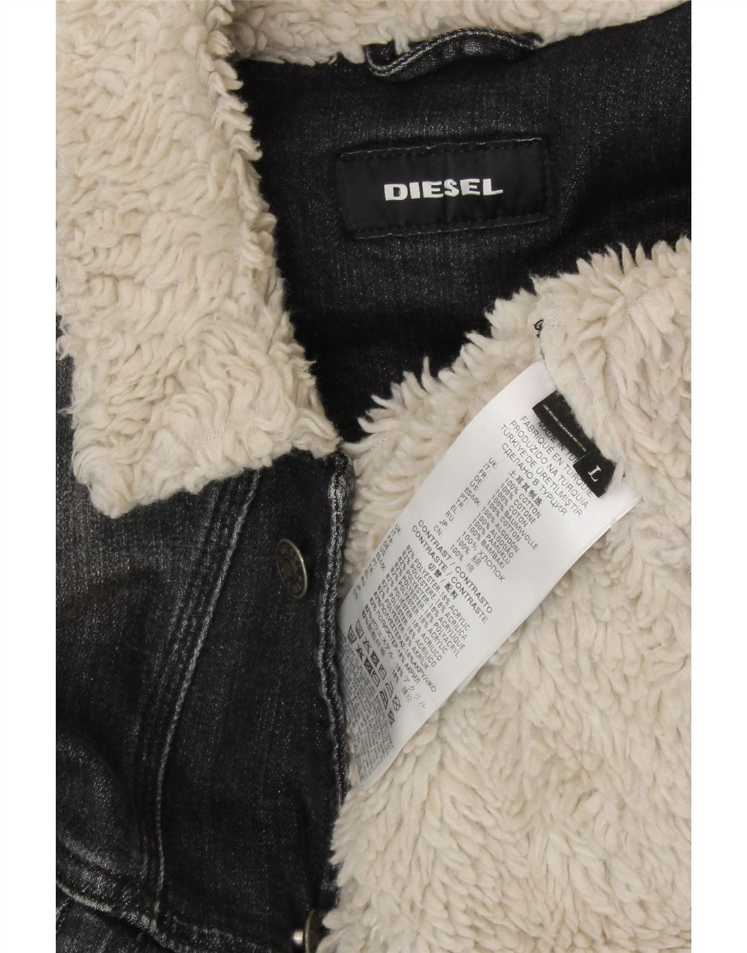 DIESEL Jachetă pentru bărbați din denim Sherpa UK 40, mare, gri bumbac
