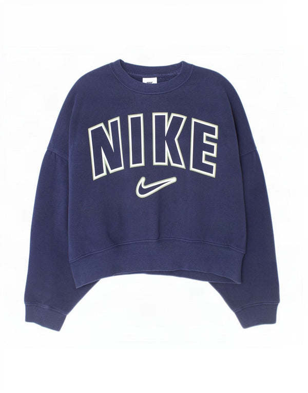 Nike Girls Graphic Sweatshirt Jumper 8-9 Years Small Navy Blue Cotton