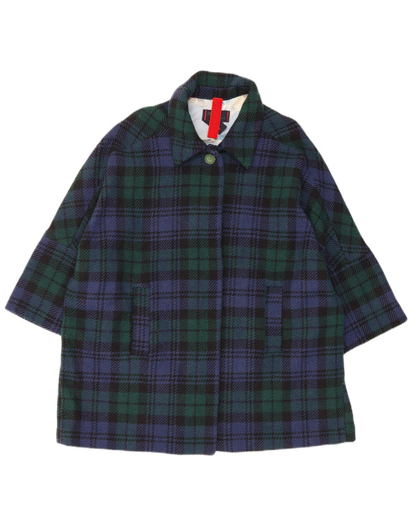 Pardesiu vintage pentru femei UK 18 XL, albastru bleumarin, carouri