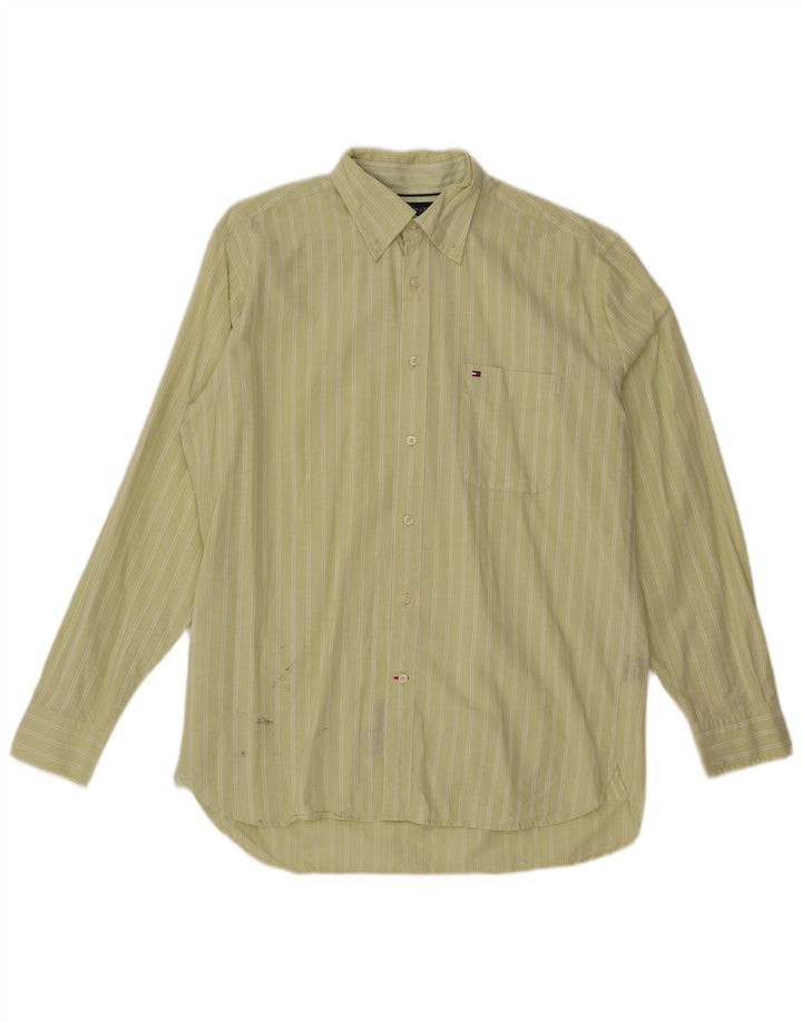 Cămașă pentru bărbați Tommy Hilfiger, bumbac cu dungi verde mediu