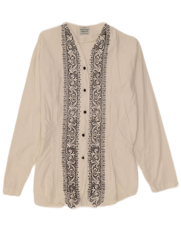 Bluză cămașă pentru femei Benetton UK 14, mare, alb, din bumbac Paisley
