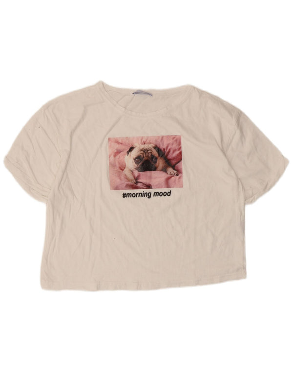 Tricou cu grafic pentru femei Zara UK 16, mare, alb, bumbac