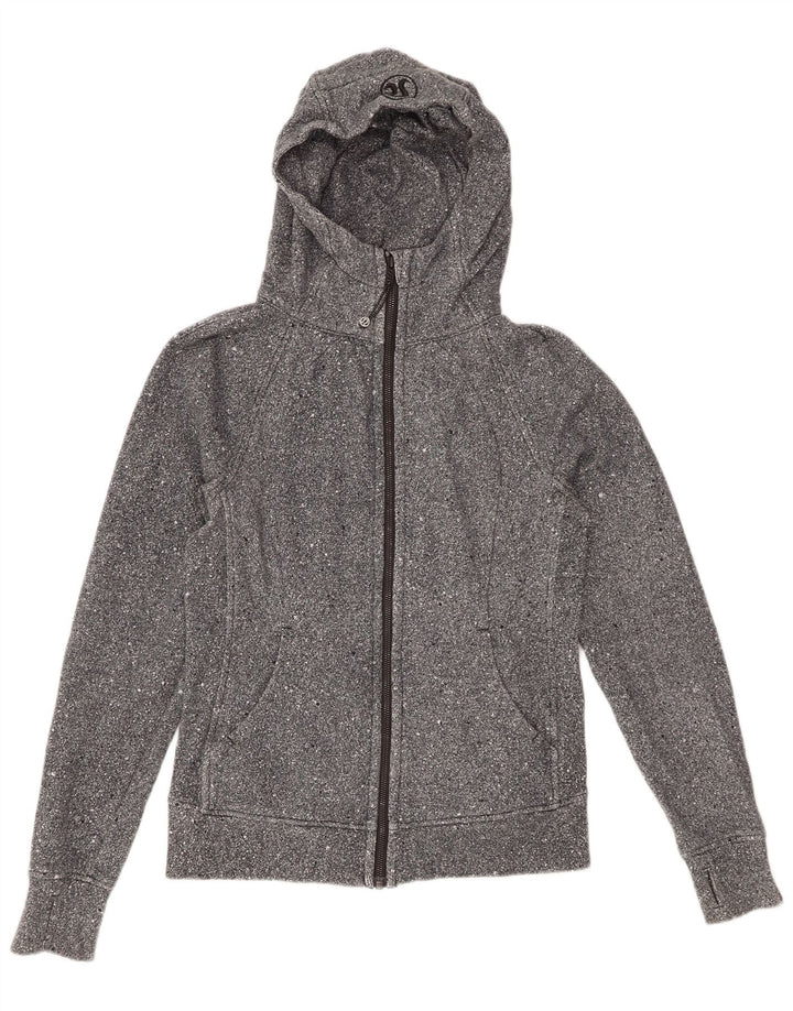 LULULEMON Pulover cu capota cu fermoar pentru femei US 6 mediu gri bumbac cu pete