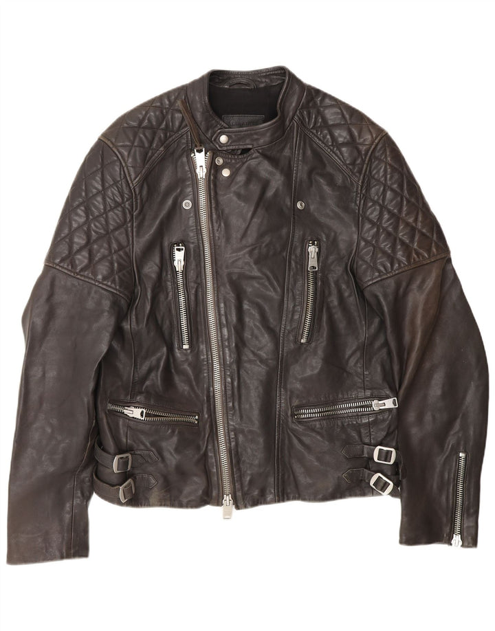 Jachetă de motociclist din piele pentru bărbați All Saints UK 40, mare, neagră