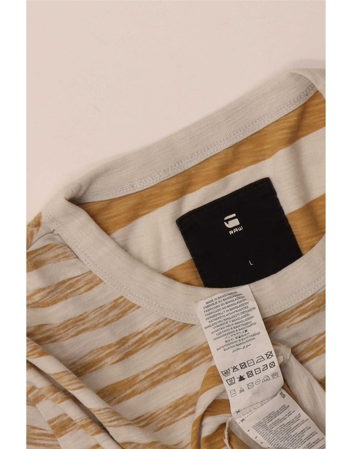 Tricou Bărbați G-Star Top mare, bej, cu dungi din bumbac