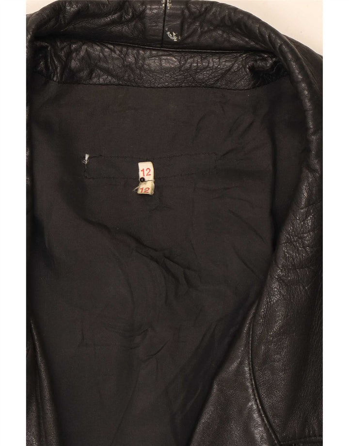 Palton supradimensionat din piele vintage pentru femei UK 12 mediu negru