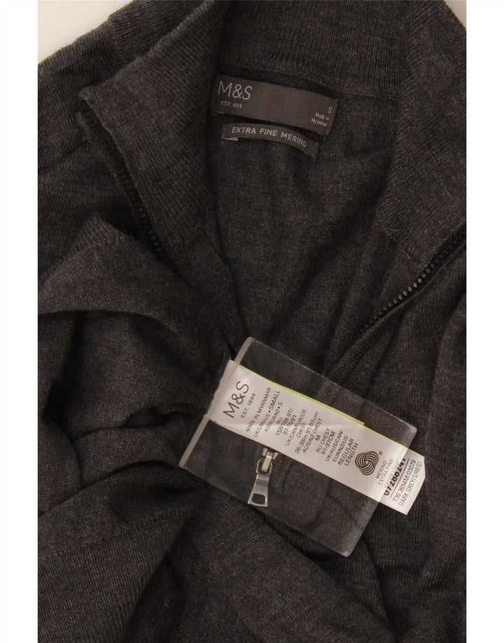 Pulover pentru bărbați Marks & Spencer, cu fermoar și gât, din lână merinos, gri mic
