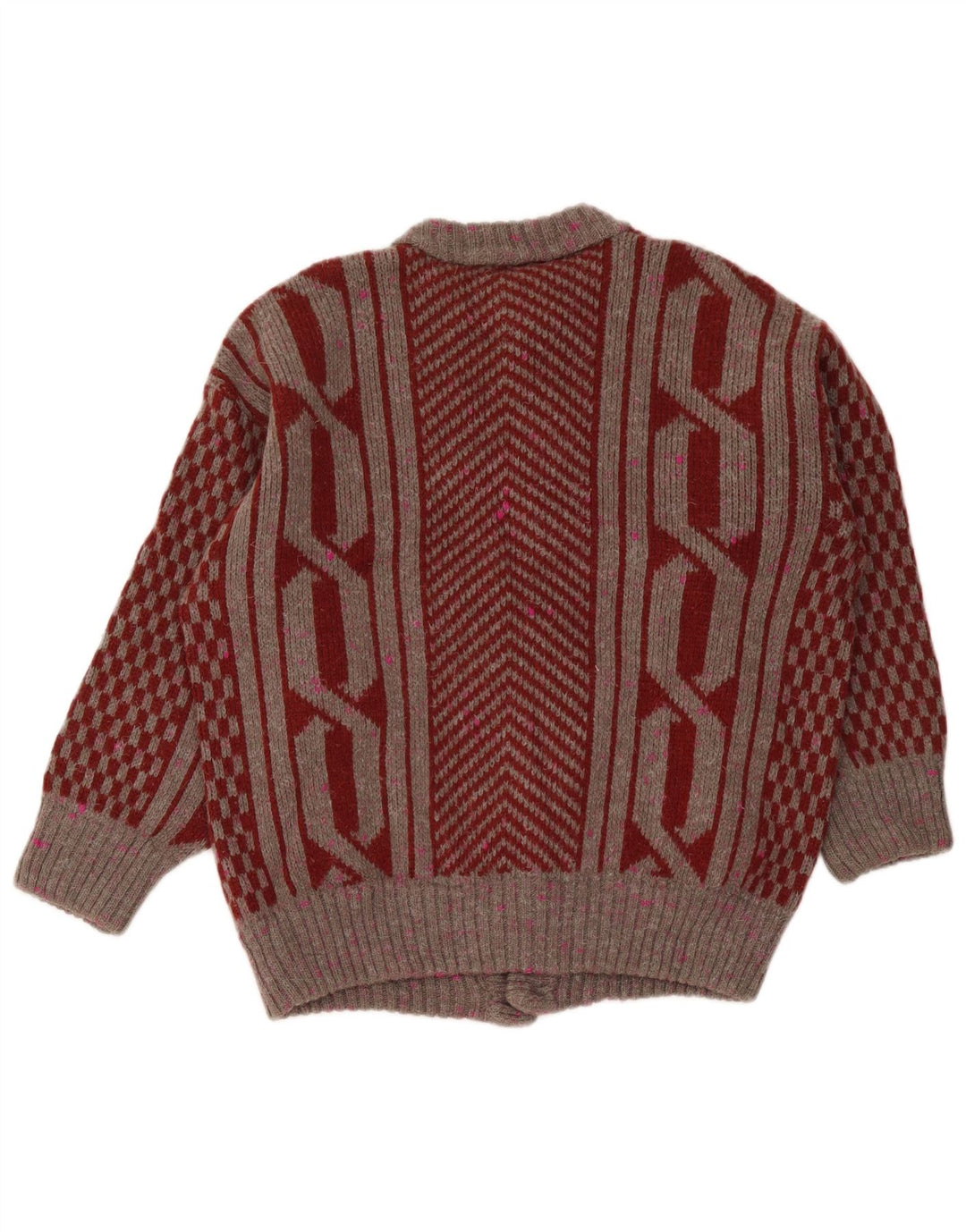 Pulover Cardigan Vintage pentru bărbați Medium Burgundy Geometric
