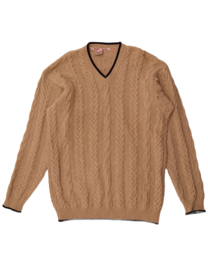 Pulover Slam pentru bărbați cu decolteu în V, XL, bej, lână