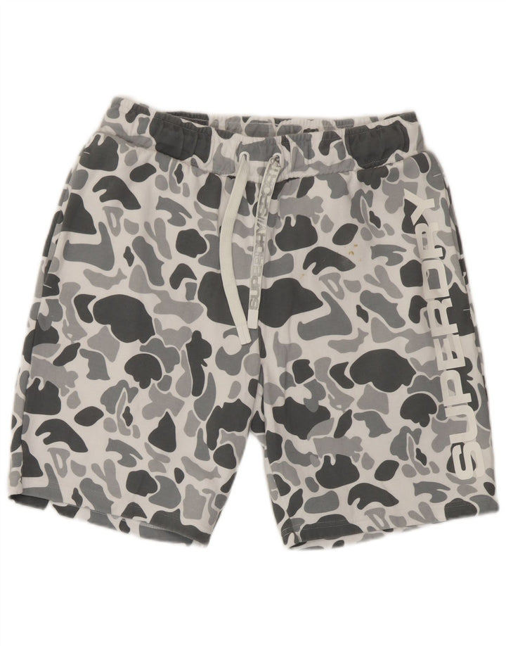 Pantaloni scurți sport grafic Superdry pentru bărbați, bumbac camuflaj, gri mediu