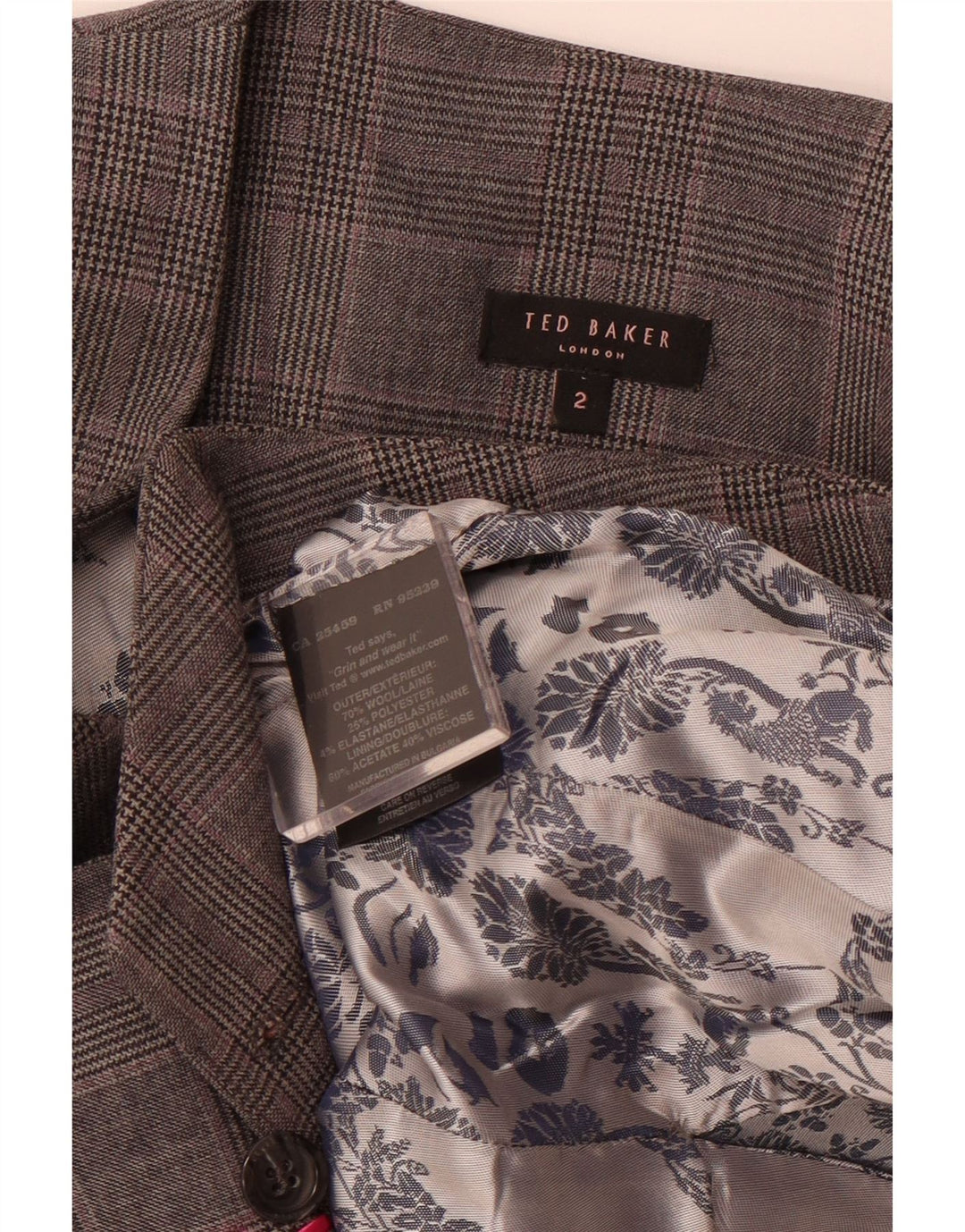 Gilet dublu pentru femei TED BAKER Mărimea 2 Lână mică, gri cu carouri