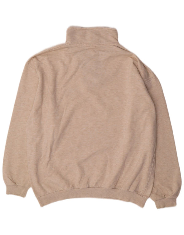 Vintage Mens Zip Neck Sweatshirt Jumper XL Beige Flecked Cotton