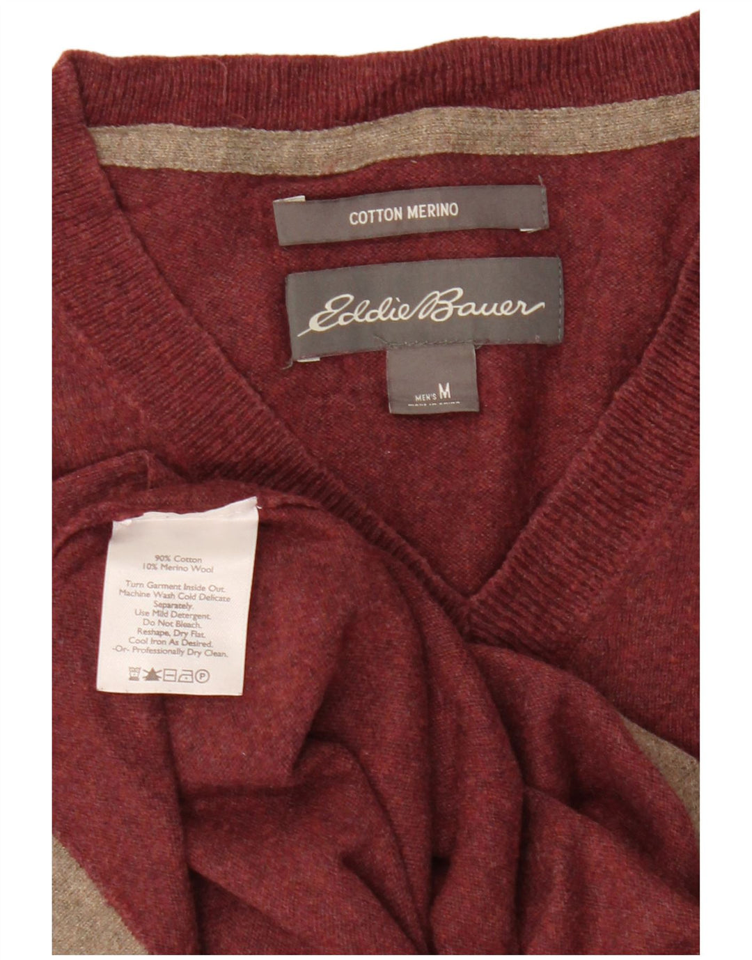 Pulover pentru bărbați cu decolteu în V Eddie Bauer, bumbac burgundă mediu