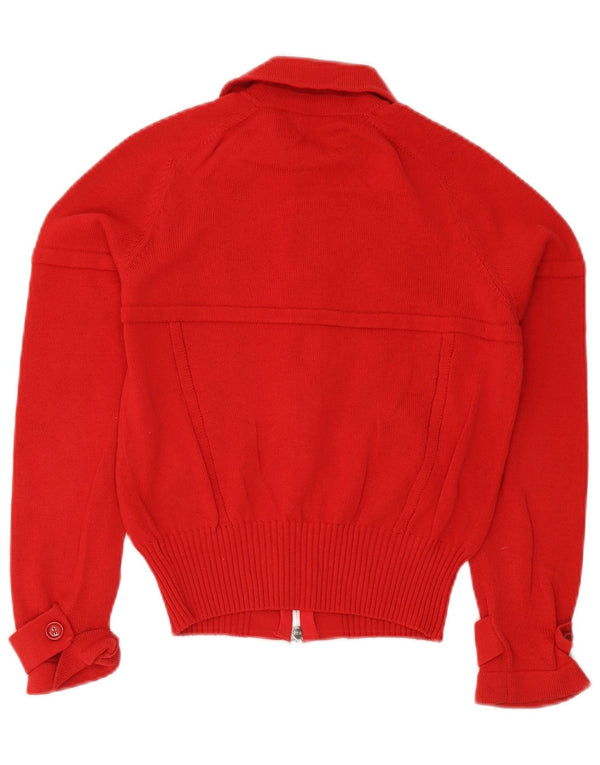 D. Pulover cardigan crop exterior pentru femei UK 12 Bumbac roșu mediu