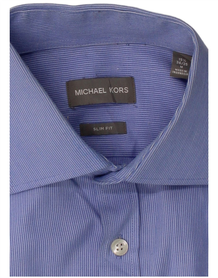 MICHAEL KORS Mens Slim Fit Shirt Size 15 1/2 Medium Blue Check Viscose