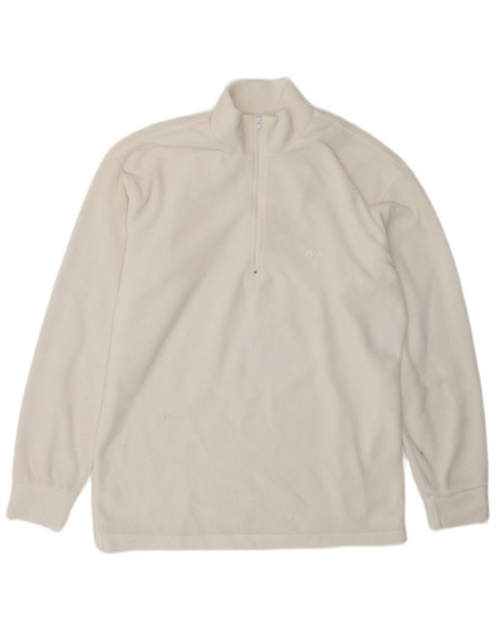 Pulover Fila pentru bărbați, cu fermoar și gât, din lână, IT 48, poliester alb mediu