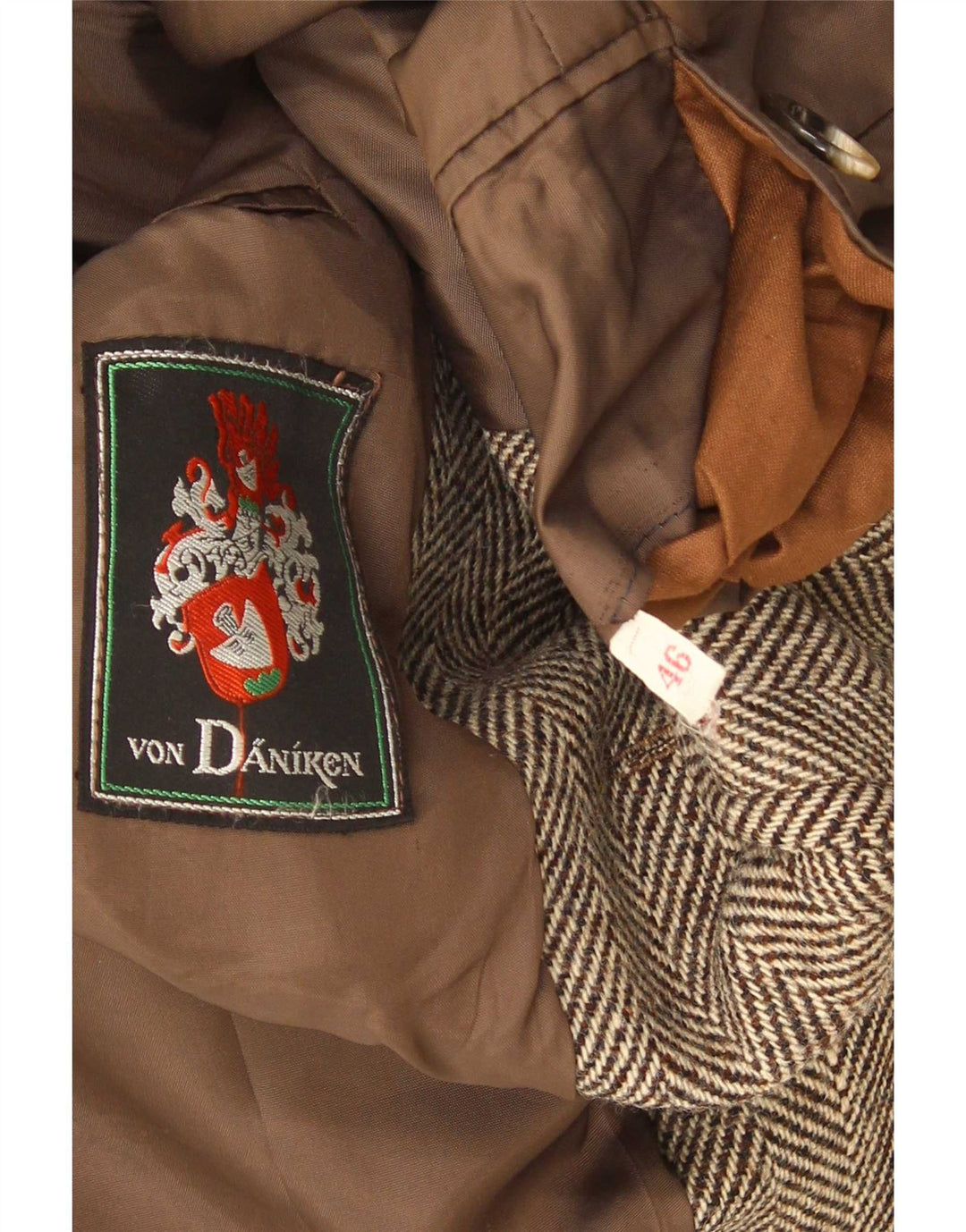 Jachetă vintage pentru bărbați cu 2 nasturi IT 46 Small Brown Herringbone