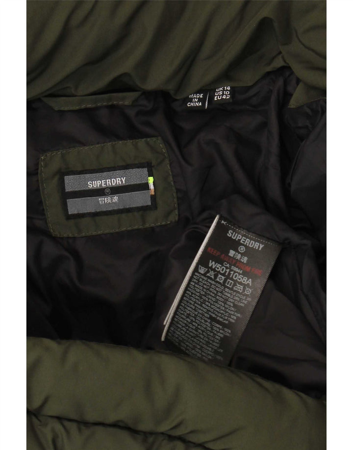 Palton căptușit cu glugă Superdry pentru femei UK 14, mare, kaki, poliester