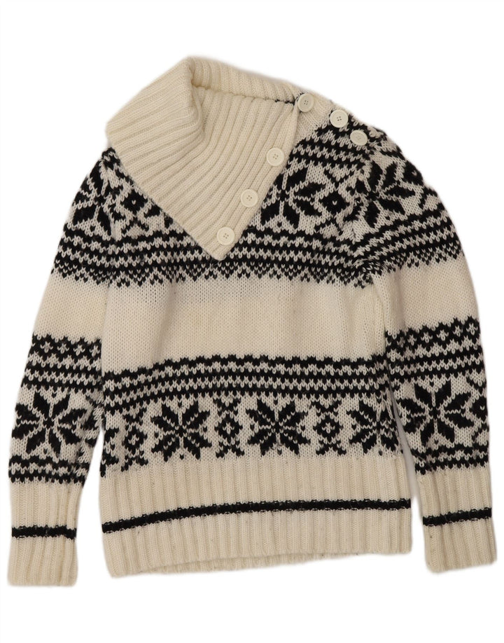 Yessica Pulover pentru damă, cu nasturi, cu gâtul fulg de zăpadă, UK 14 Medium White Wint
