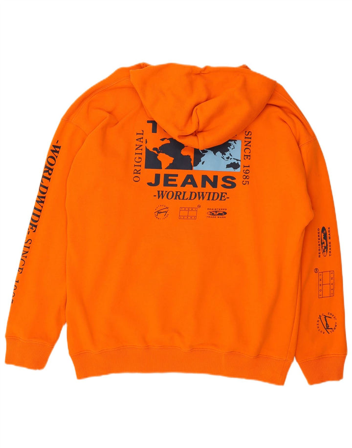 TOMMY HILFIGER Mens Oversized Hoodie Jumper Small Orange Cotton
