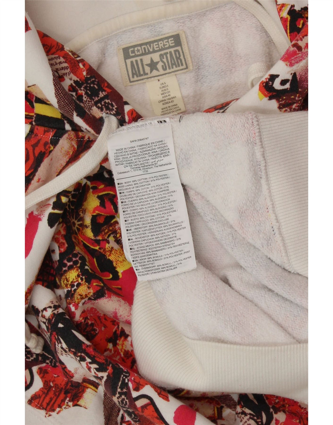 Pulover pentru damă CONVERSE, cu model abstract, cu glugă, UK 10, mic, multicolor