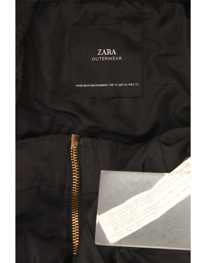 Jachetă căptușită cu glugă pentru femei Zara UK 18 XL Poliester negru