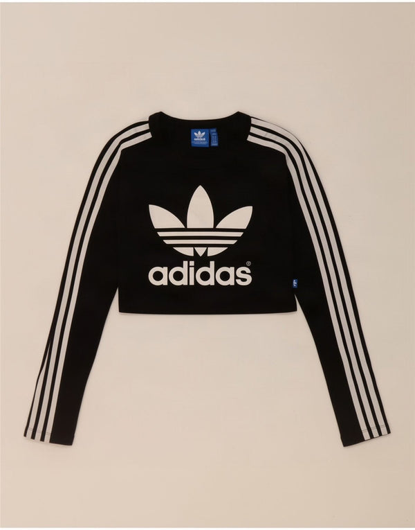 Adidas Crop Graphic Top pentru femei cu mânecă lungă UK 8 Small Black Bumbac